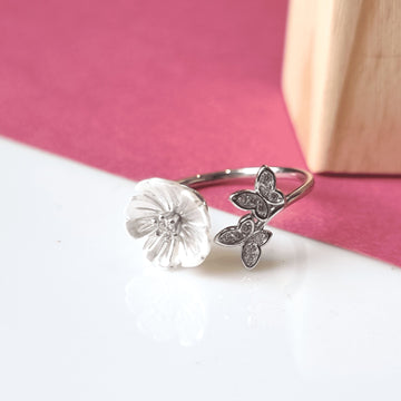 Silver MOP Flower Butterfly Ring