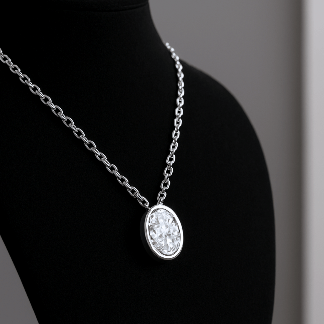 Evelisse Oval Solitaire Silver Necklace