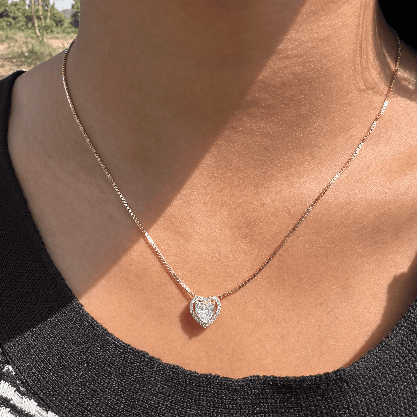 Rose Gold Halo Heart Necklace & Earring Set