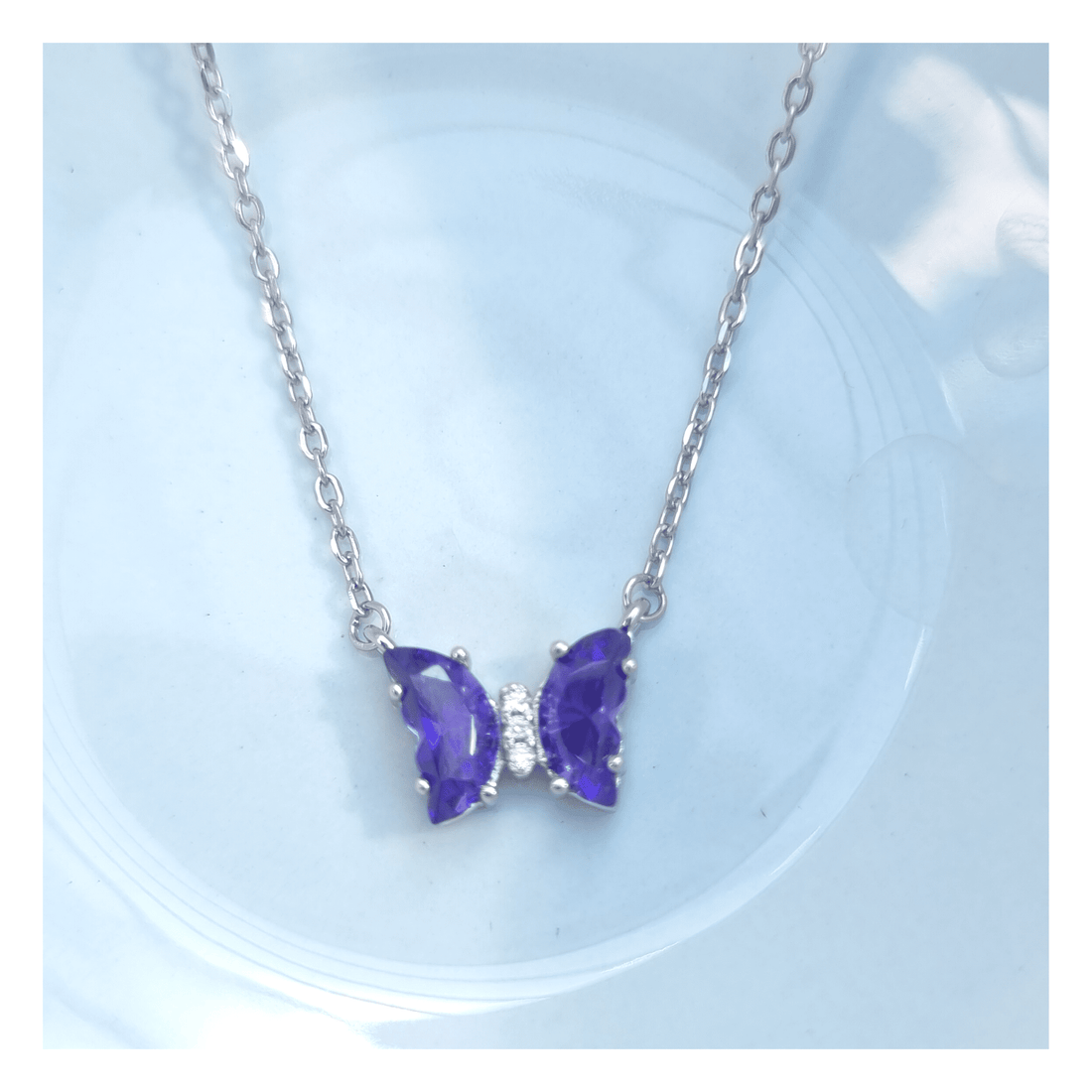 Silver Purple Butterfly Necklace