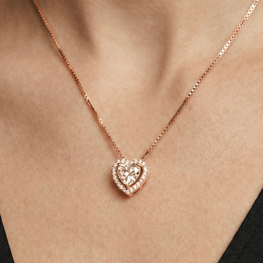 Amorette Heart Rose Gold Silver Necklace