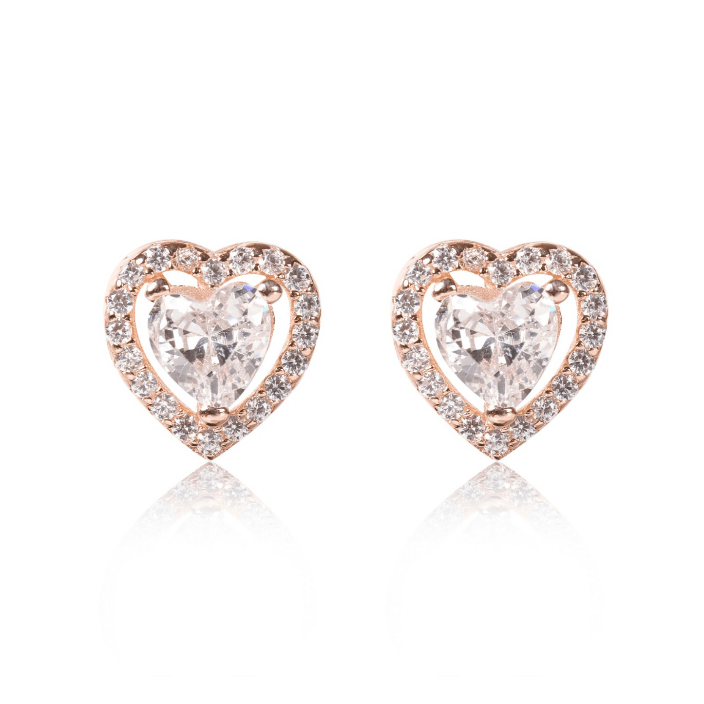 Rose Gold Halo Heart Necklace & Earring Set