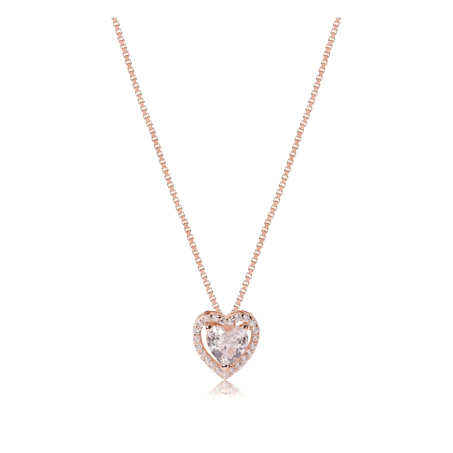 Rose Gold Halo Heart Necklace & Earring Set