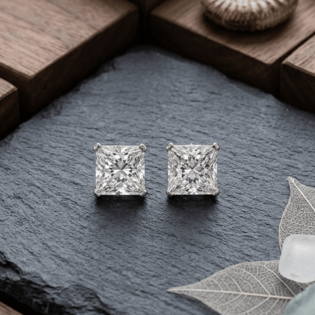 Aveline Princess Cut Silver Earrings