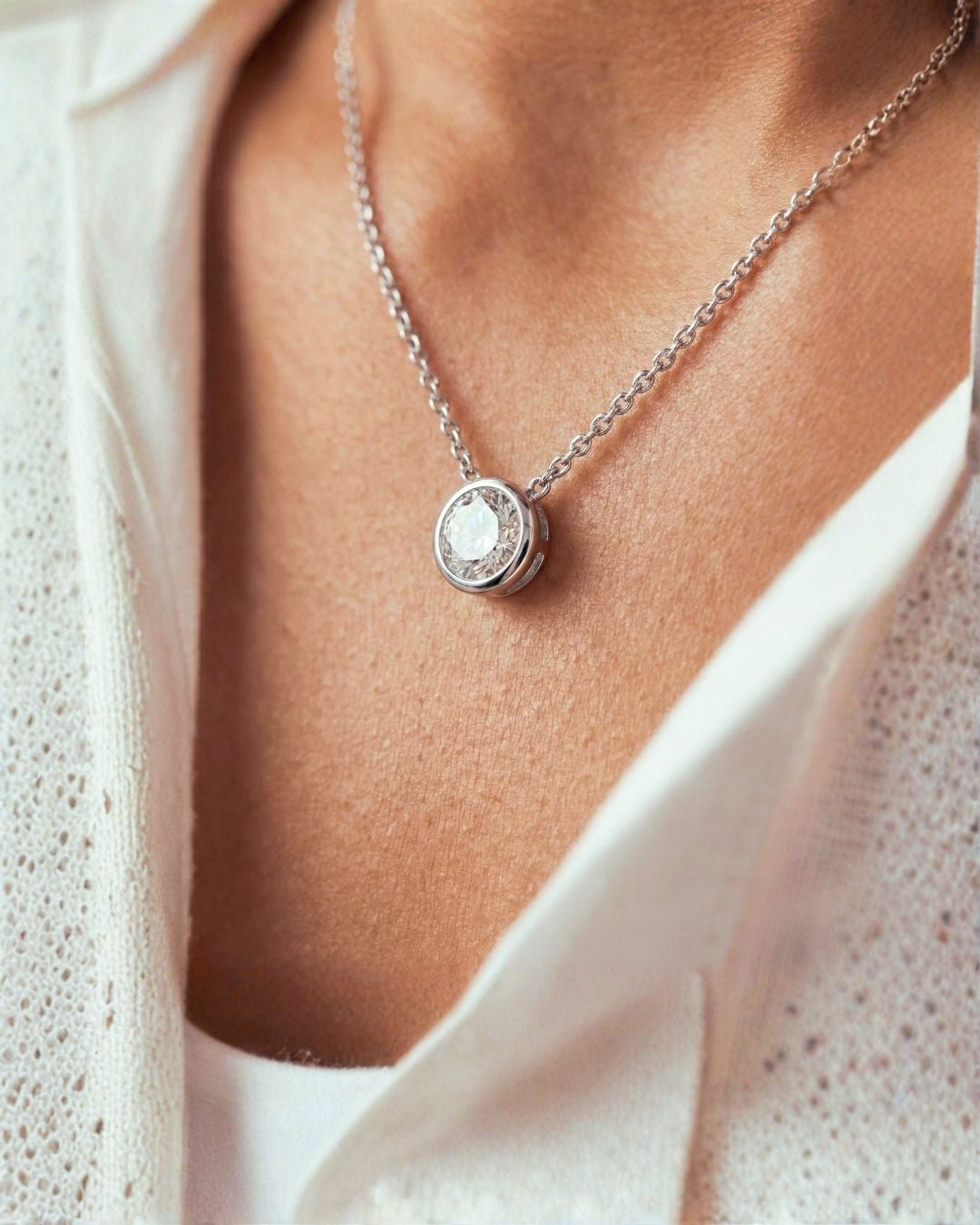 Silver Solitaire Round Necklace
