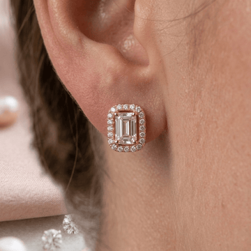 Rose Gold Halo Quadratic Earrings