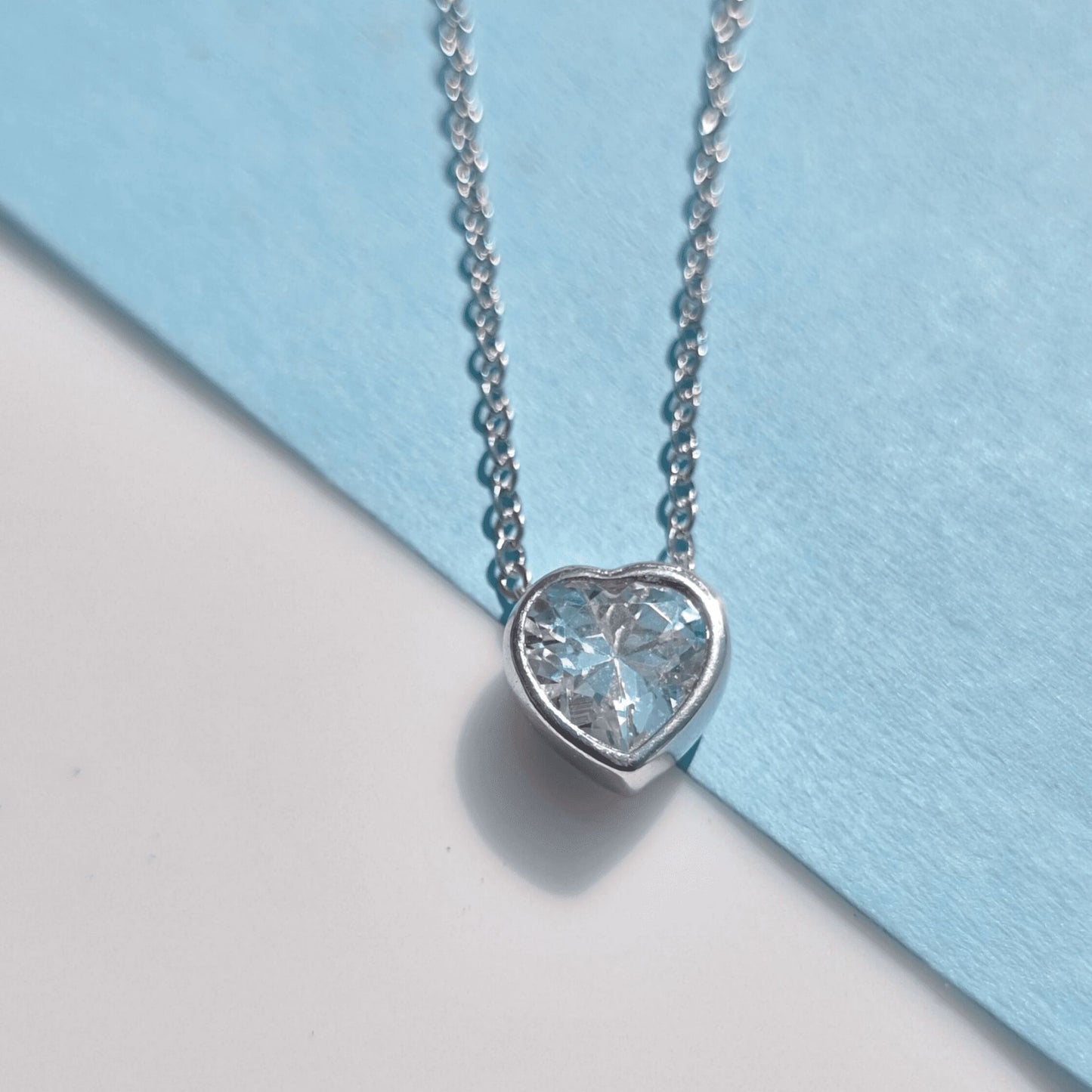 Silver Solitaire Heart Necklace