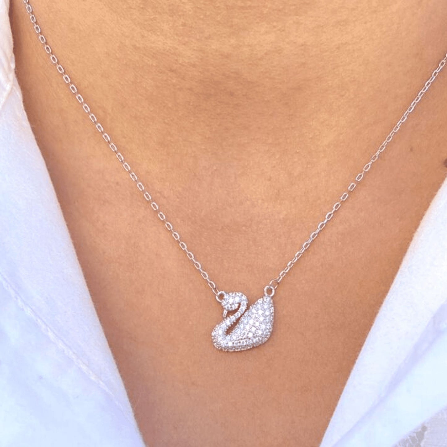 Silver White Swan Necklace