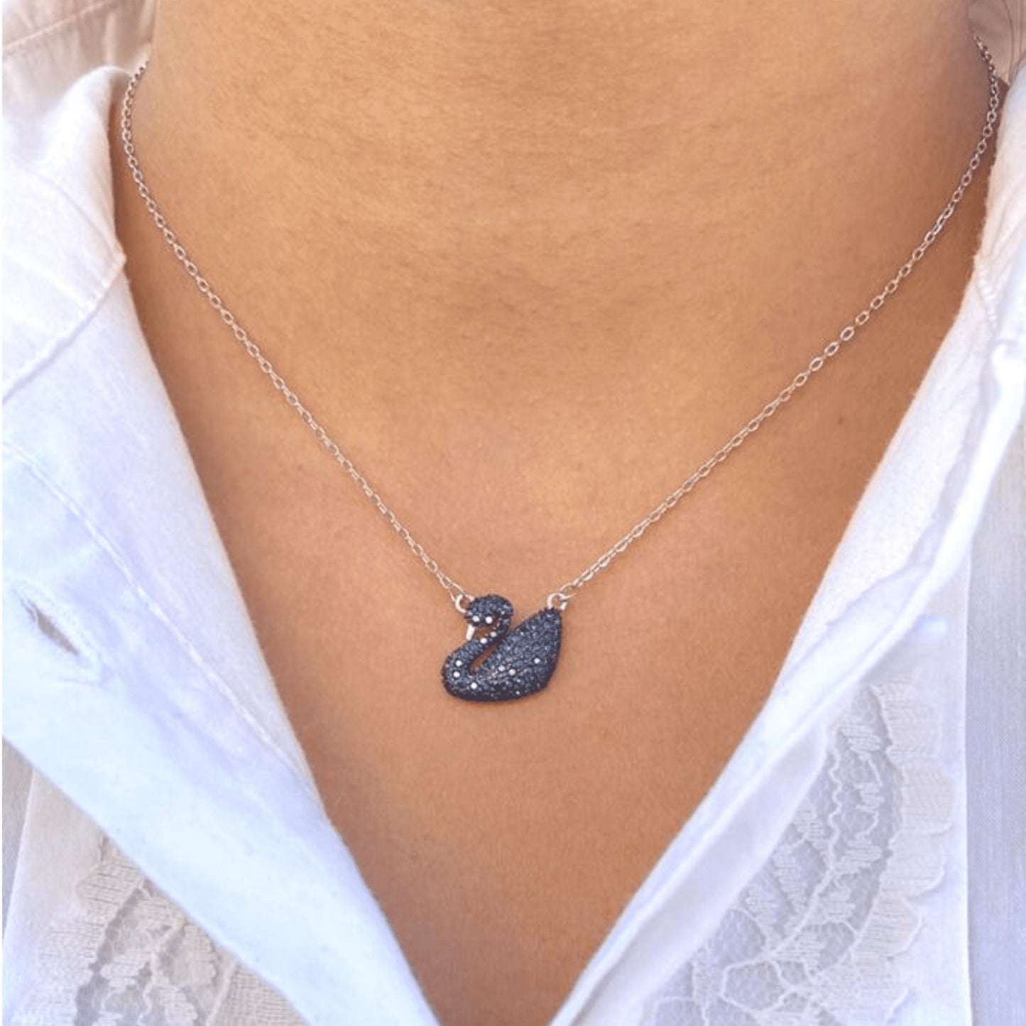 Silver Black Swan Necklace