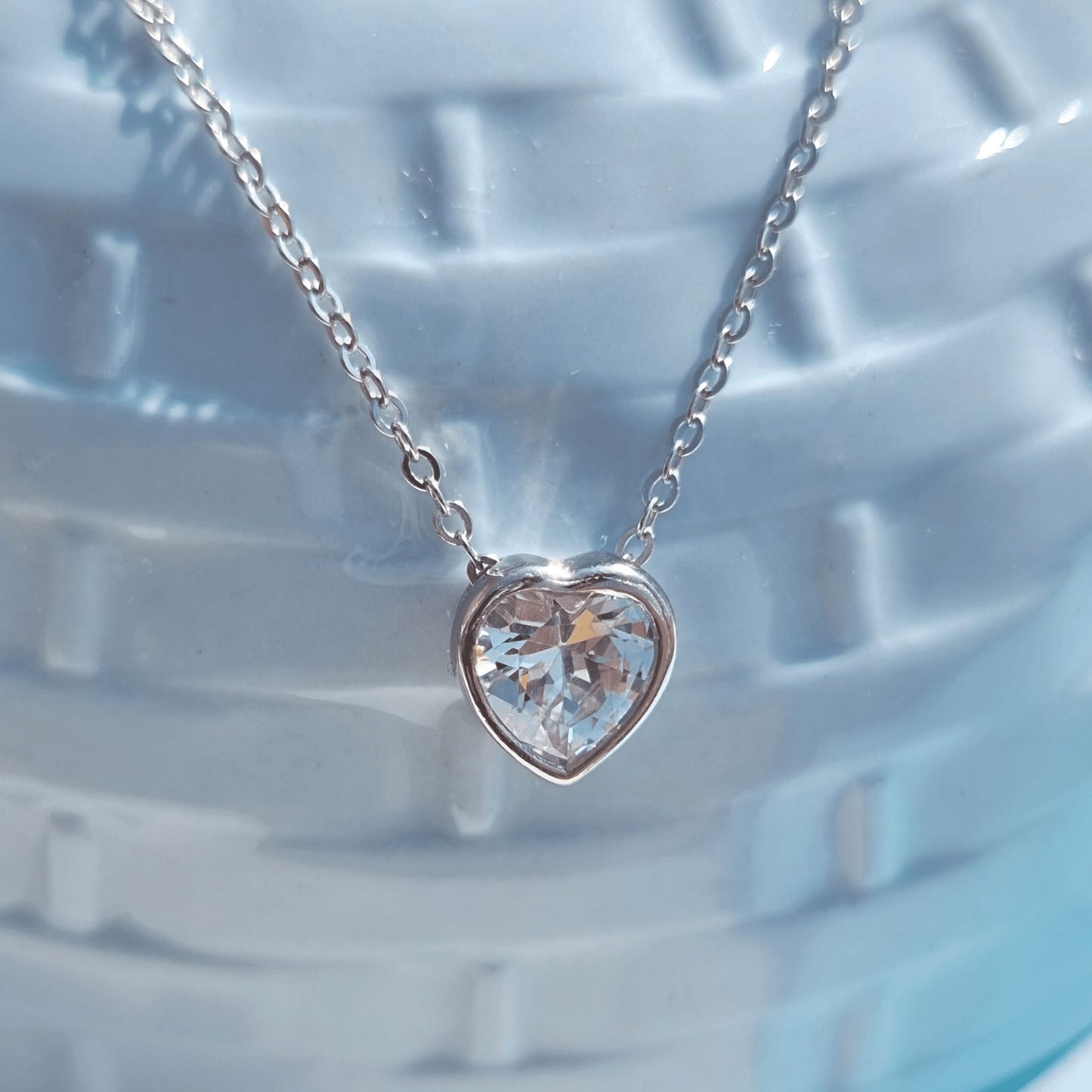 Silver Solitaire Heart Necklace