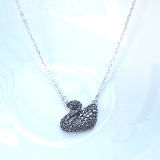 Silver Black Swan Necklace