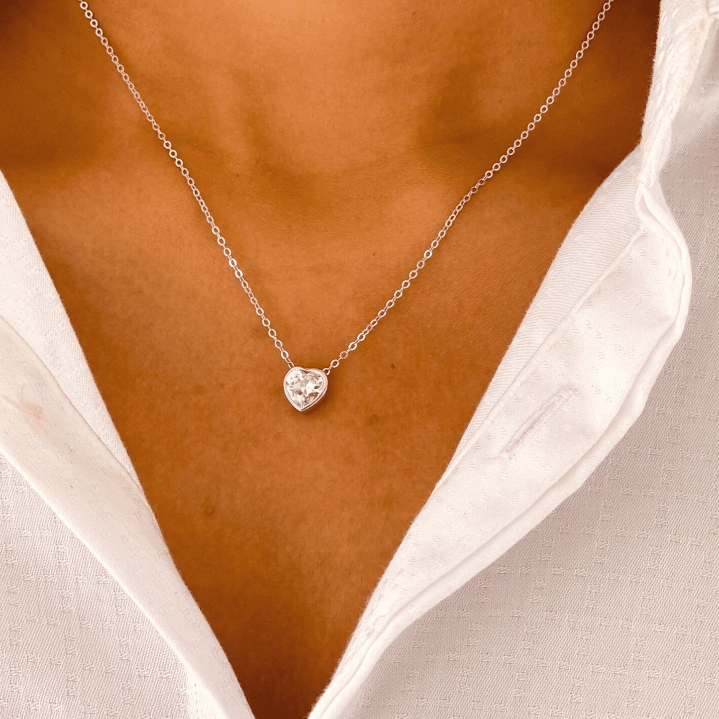 Silver Solitaire Heart Necklace