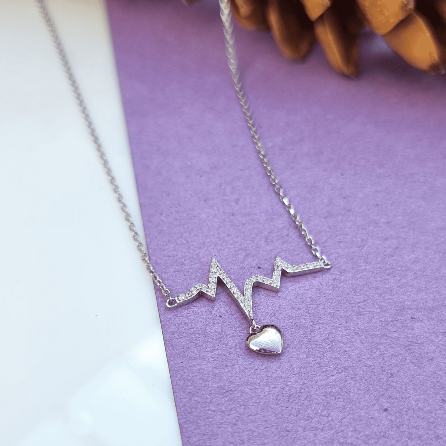 Silver Heartbeat & Heart Charm Necklace