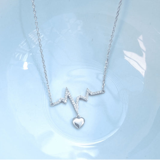 Silver Heartbeat & Heart Charm Necklace