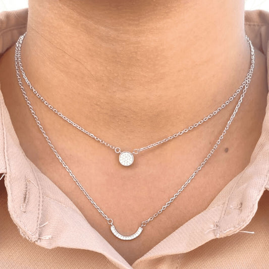 Silver Round & Smile Layered Necklace