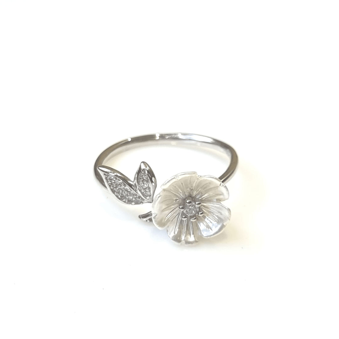 Silver MOP Flower Leaf Ring