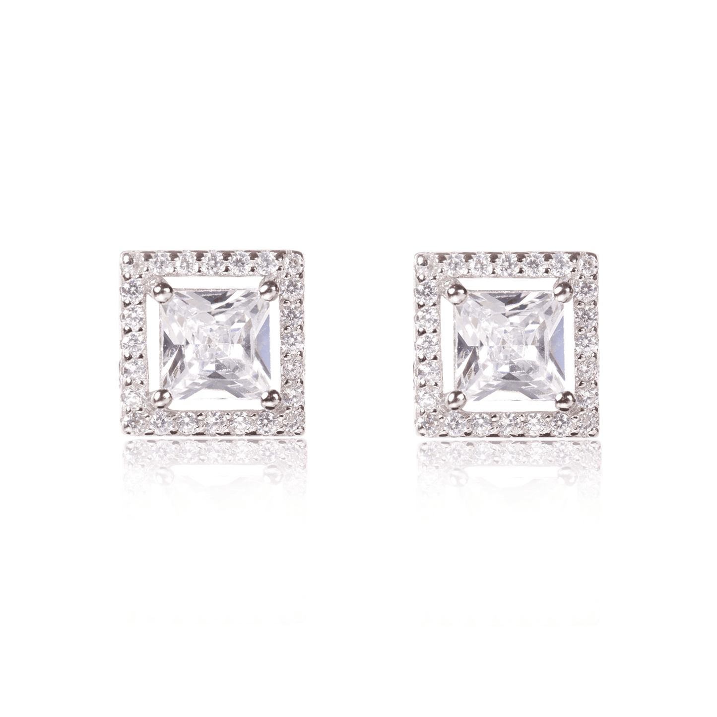 Silver Halo Square Earrings