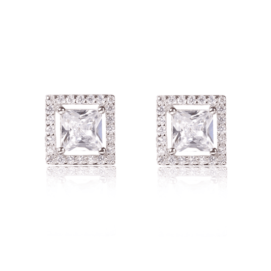 Silver Halo Square Earrings