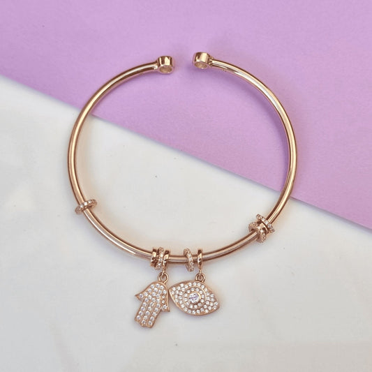 Rose Gold Evil Eye & Hamsa Hand Charm Bracelet