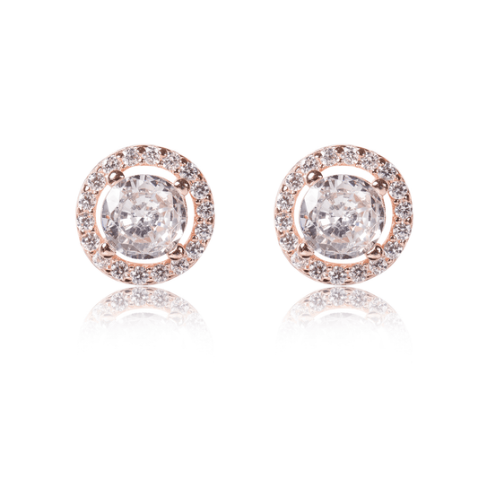 Rose Gold Halo Round Earrings