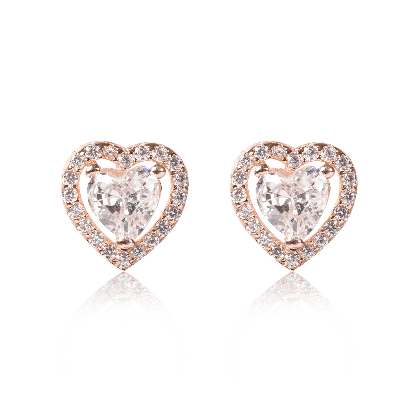 Rose Gold Halo Heart Earrings