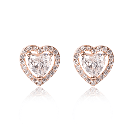 Rose Gold Halo Heart Earrings