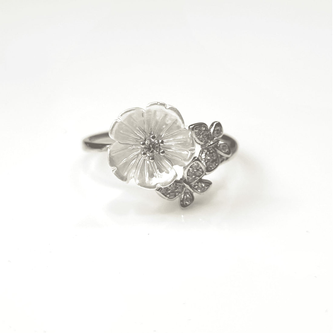 Silver MOP Flower Butterfly Ring