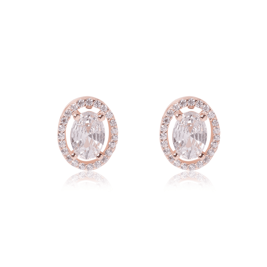 Rose Gold Halo Oval Earrings