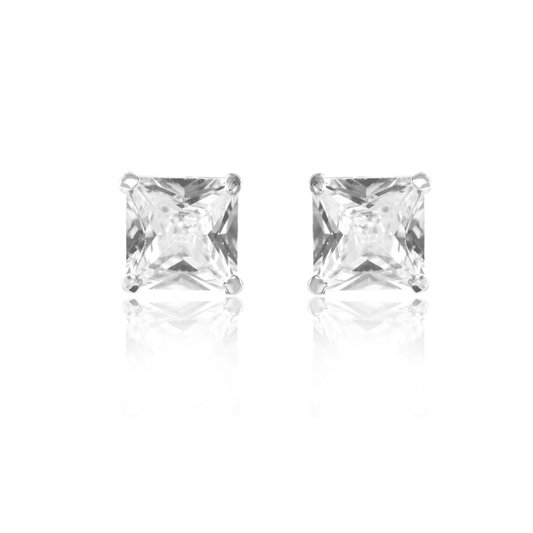 Silver Solitaire Square Earrings (4,5,6,7 MM)