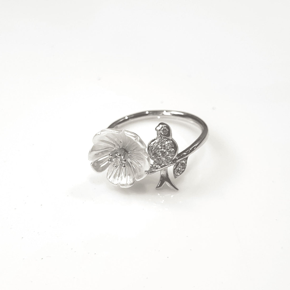 Silver MOP Flower Bird Ring