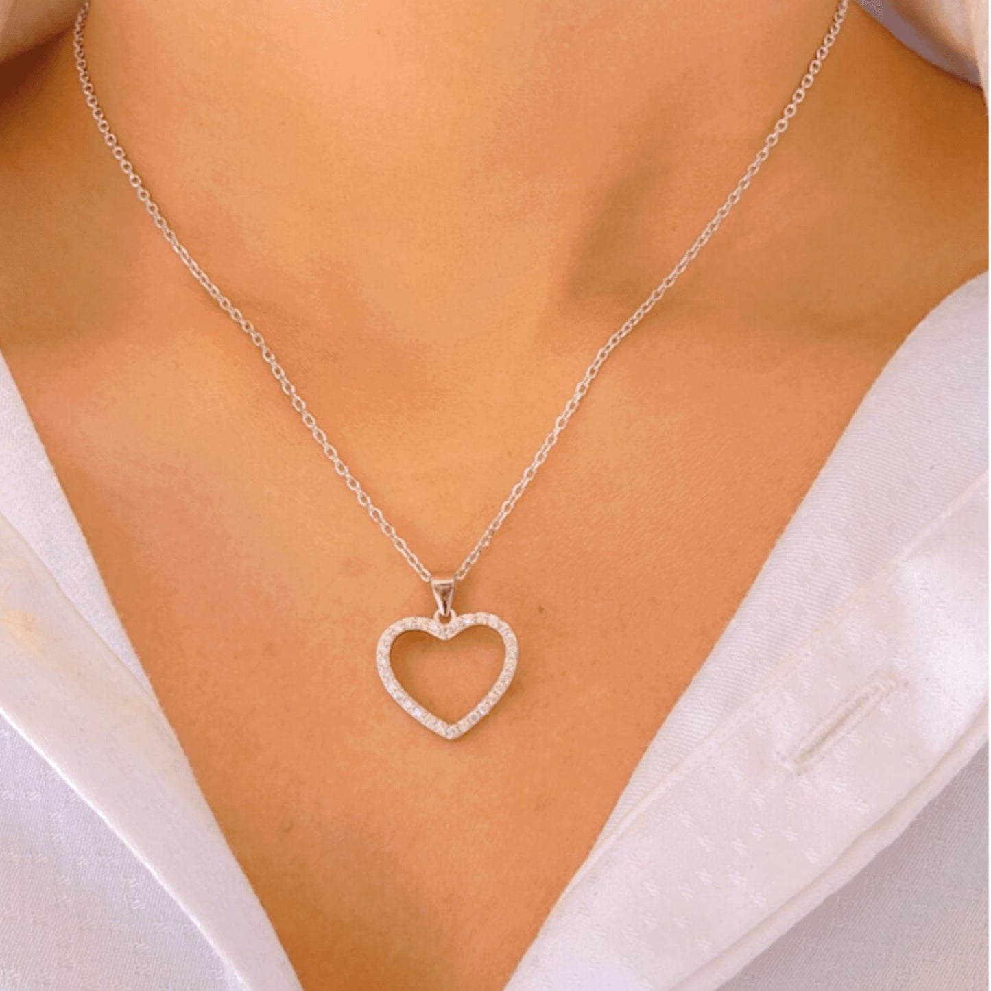 Silver Heart Pendant With Link Chain