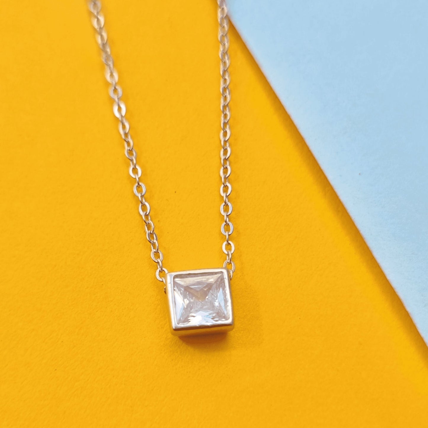 Silver Solitaire Square Necklace