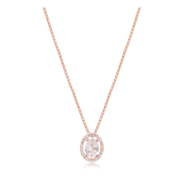 Rose Gold Halo Oval Necklace