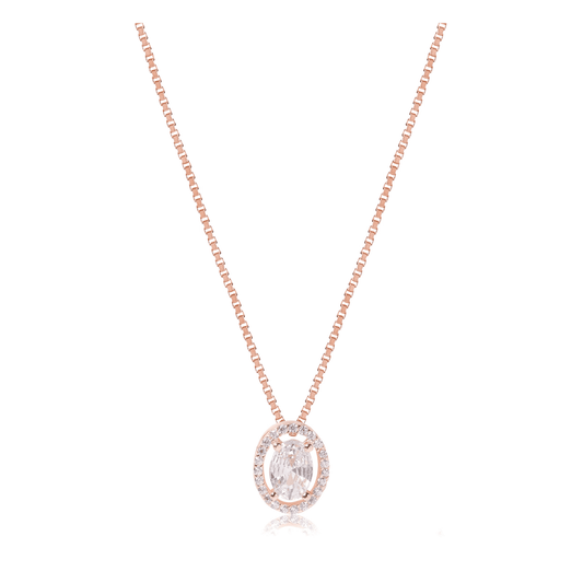 Rose Gold Halo Oval Necklace