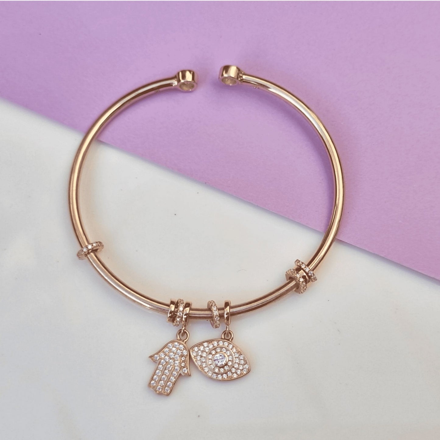 Rose Gold Evil Eye & Hamsa Hand Charm Bracelet