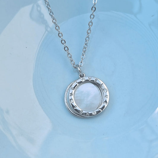 Silver Halo Love Ring With MOP Charm Necklace