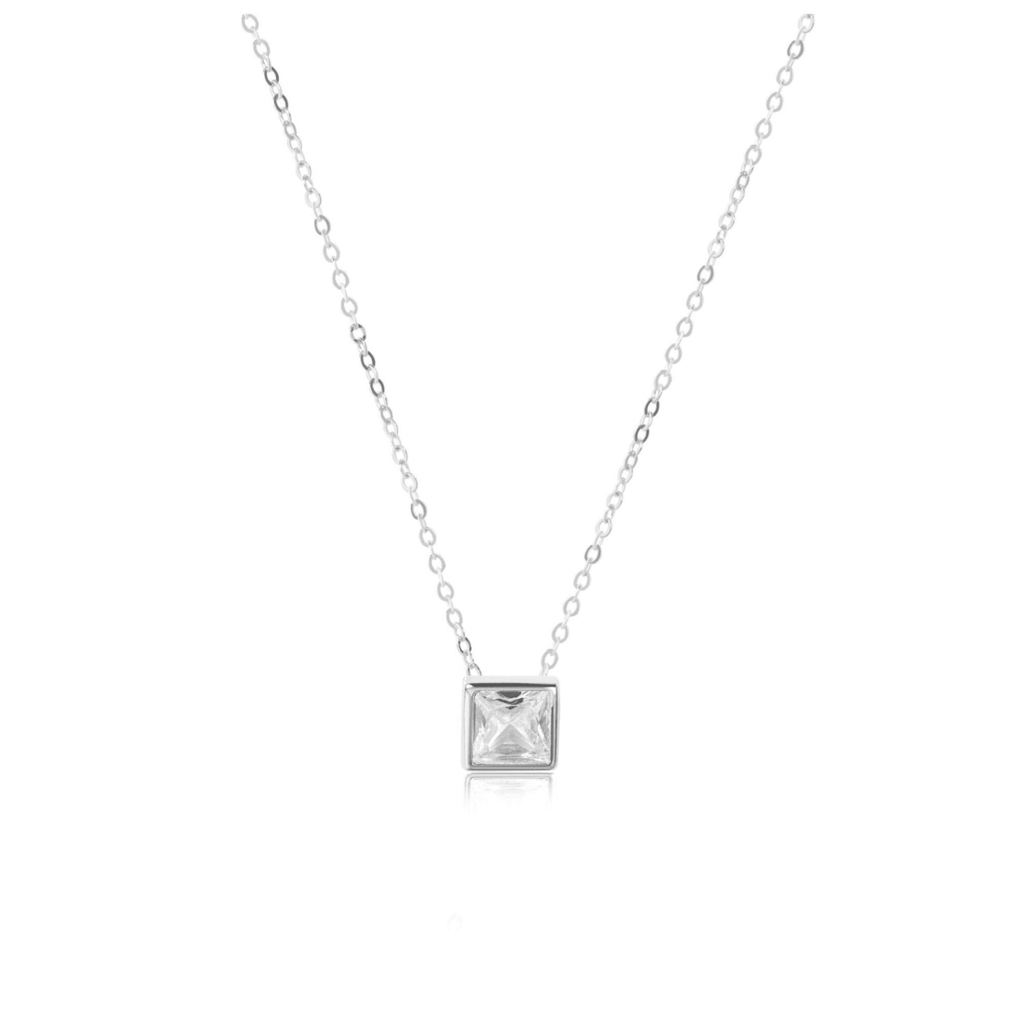 Silver Solitaire Square Necklace