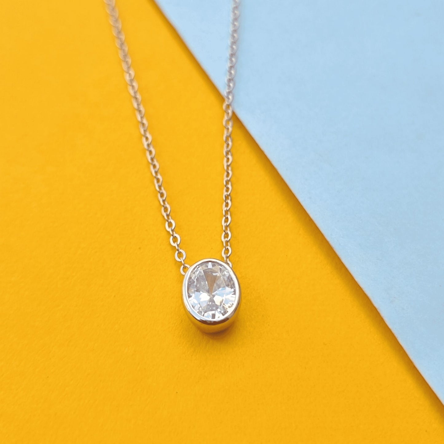 Silver Solitaire Oval Necklace