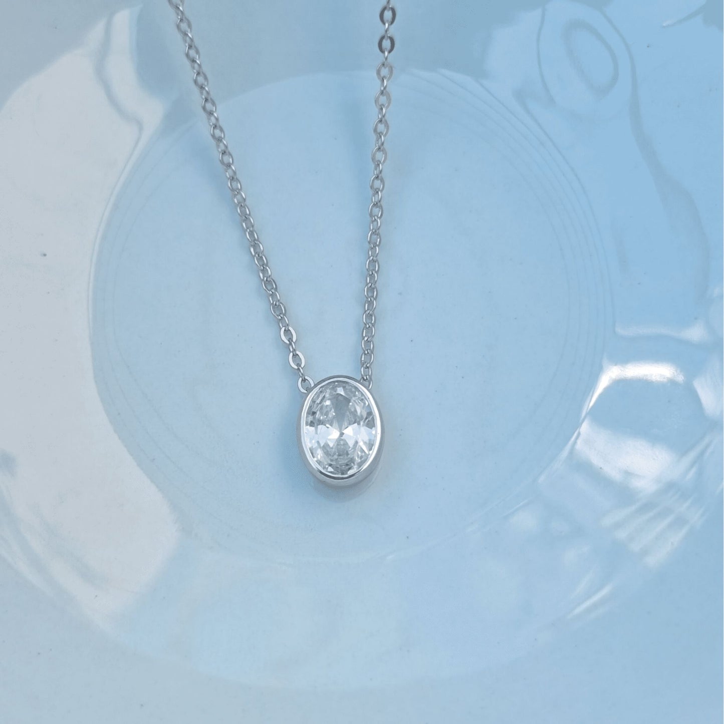 Silver Solitaire Oval Necklace