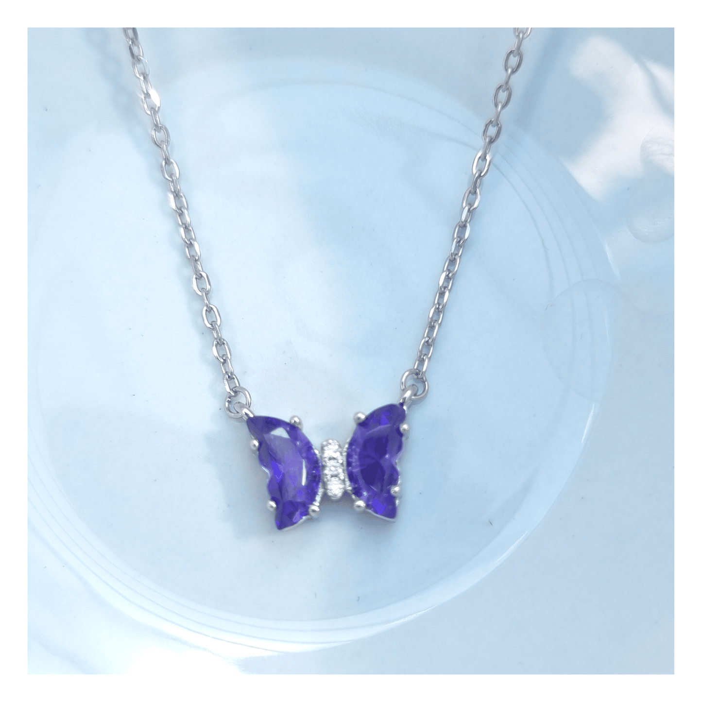 Silver Purple Butterfly Necklace