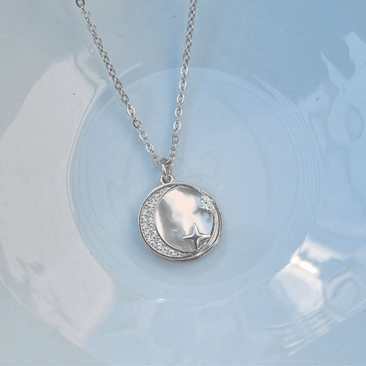 Silver MOP With Moon & Star Necklace