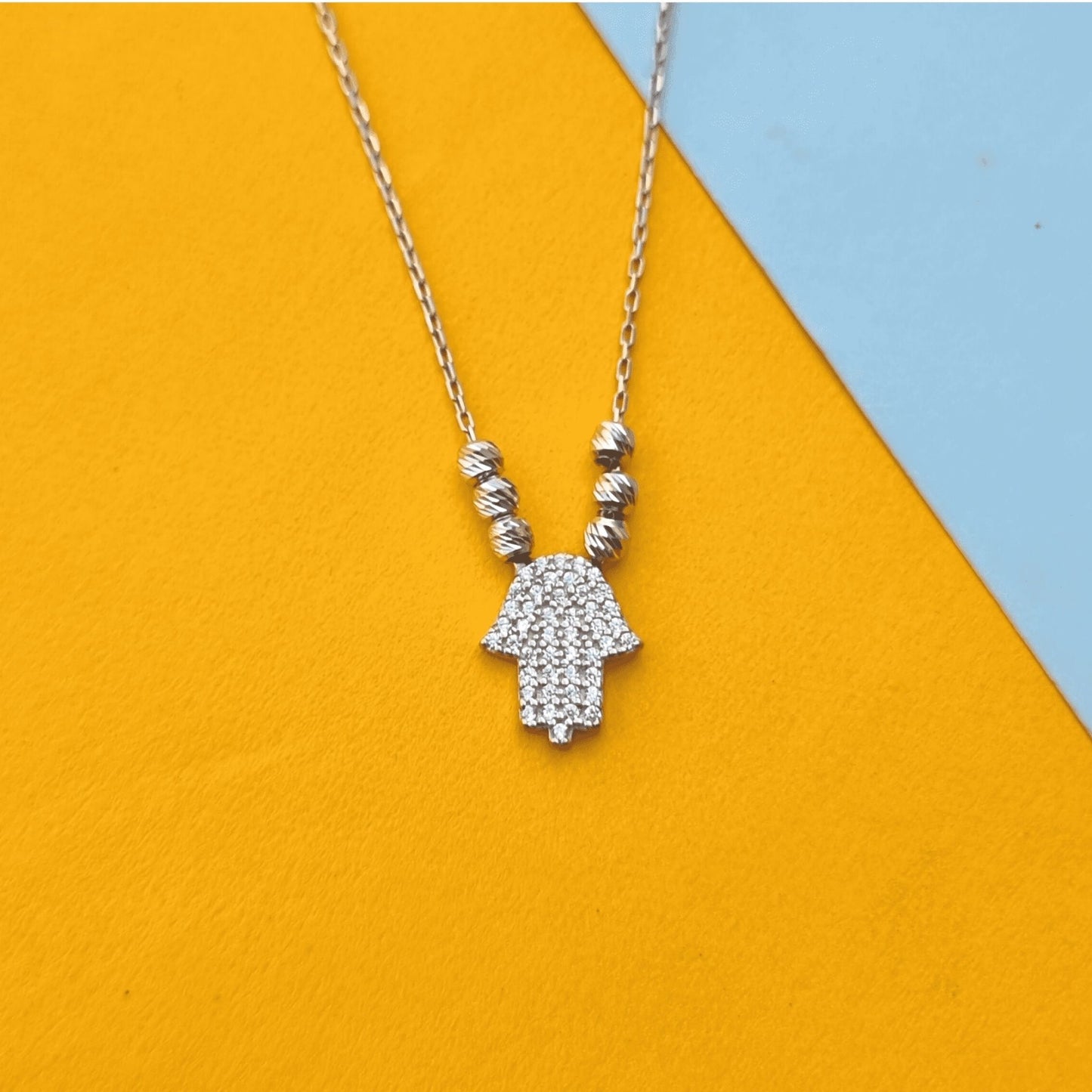 Silver Hamsa Hand Zircon Necklace