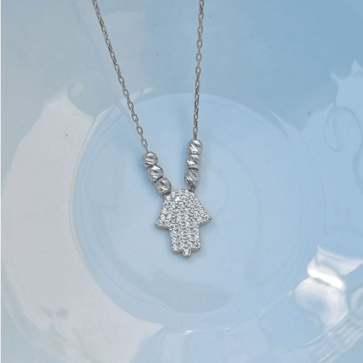 Silver Hamsa Hand Zircon Necklace