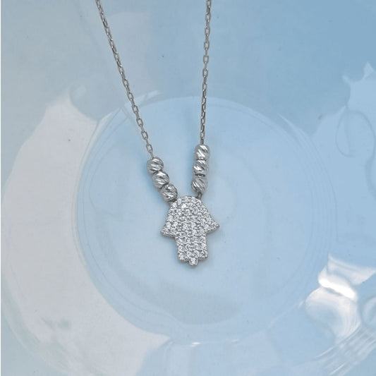 Silver Hamsa Hand Zircon Necklace