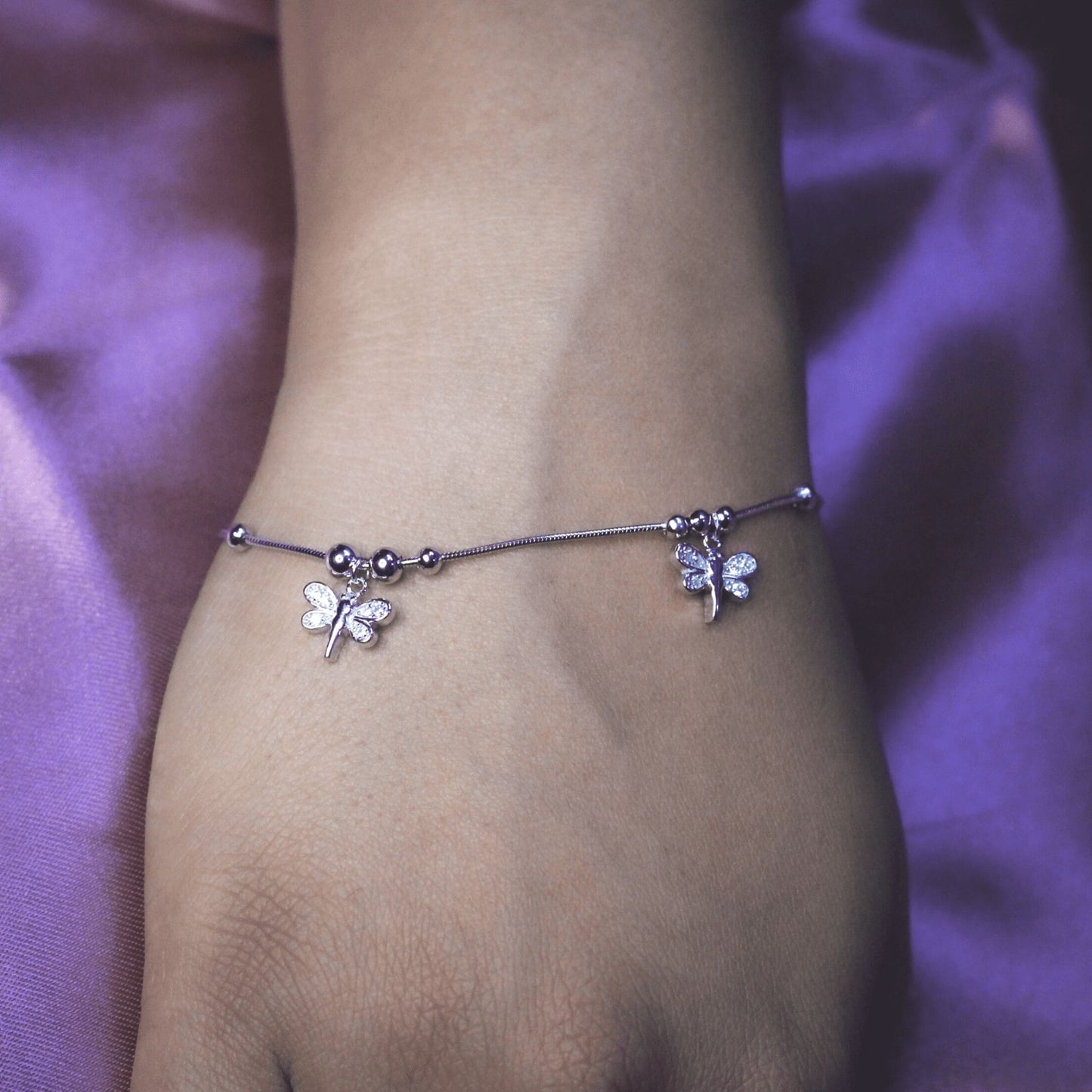 Silver Butterfly Charm Adjustable Bracelet