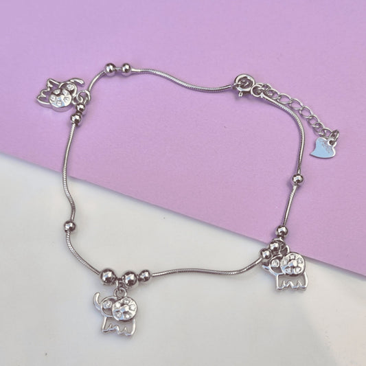 Silver Cute Elephant Charm Adjustable Bracelet