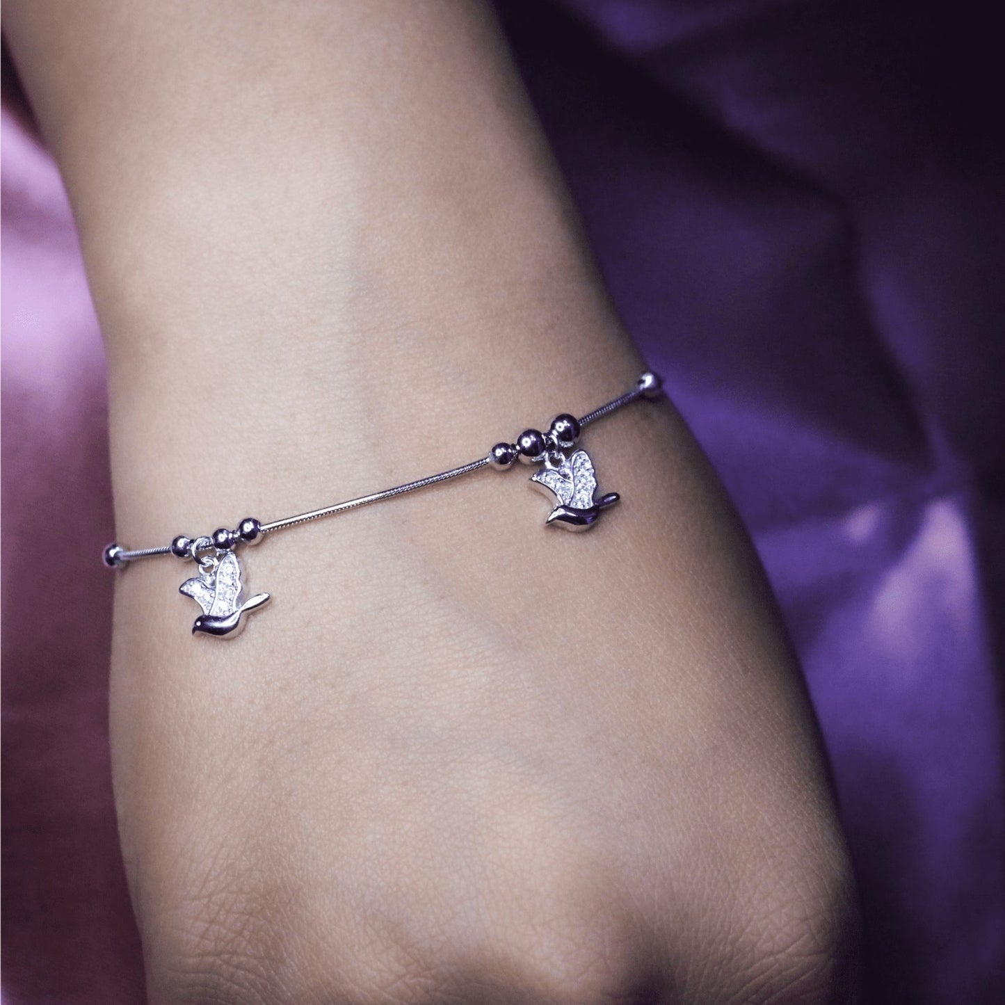 Silver Bird Charm Adjustable Bracelet