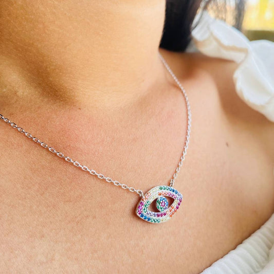 Silver Multicolor Evil Eye Necklace