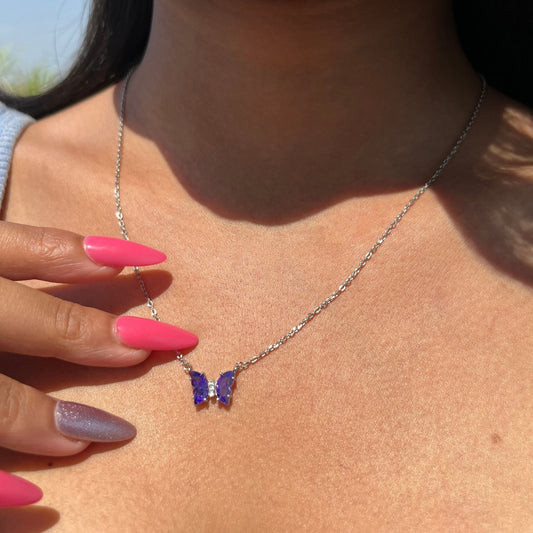 Silver Purple Butterfly Necklace