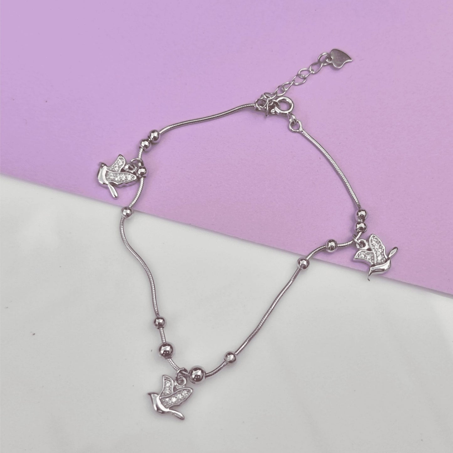 Silver Bird Charm Adjustable Bracelet